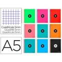 CUADERNO ESPIRAL LIDERPAPEL A5 MICRO ANTARTIK TAPA FORRADA120H 90GR CUADRO 5MM 5 BANDAS 6 TALADROS COLORES SURTIDOS